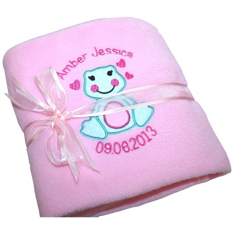 Cute Baby Girl Personalised Blanket Wrap Frog Applique Design